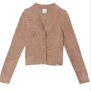 NWT Abercrombie Textural Neutral Cozy Brown Longsleeve Cropped Cardigan Sweater